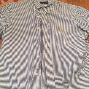 RL PoloButton Down - Blue/White Striped - Small